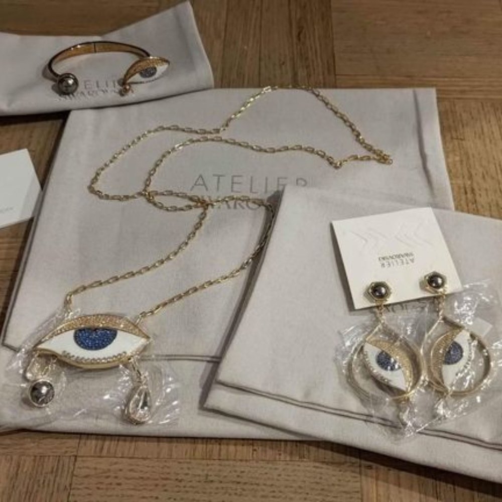 Swarovski crystal evil eye jewelry - earrings, cuff, necklace set